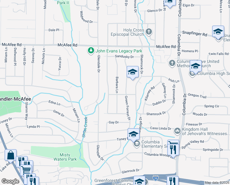 map of restaurants, bars, coffee shops, grocery stores, and more near 2169 Barbara Lane in Decatur