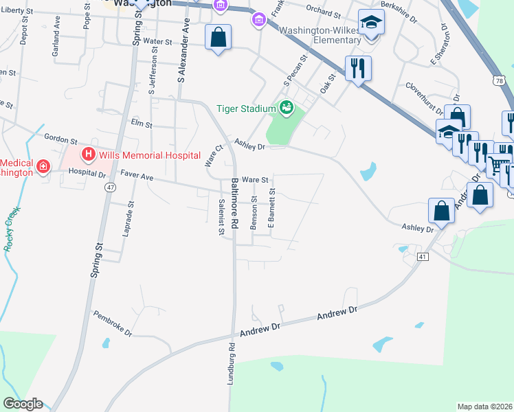 map of restaurants, bars, coffee shops, grocery stores, and more near 202 Baker Street in Washington