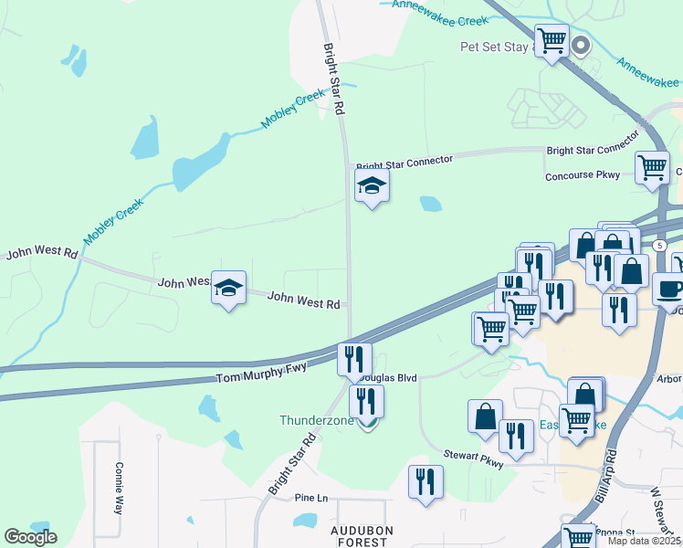 map of restaurants, bars, coffee shops, grocery stores, and more near 2928 Bright Star Road in Douglasville