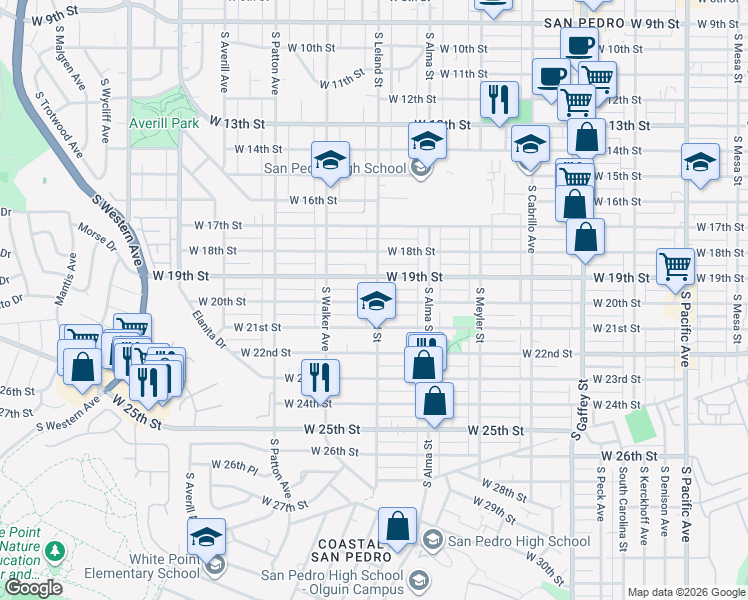 map of restaurants, bars, coffee shops, grocery stores, and more near 1129 West 20th Street in Los Angeles