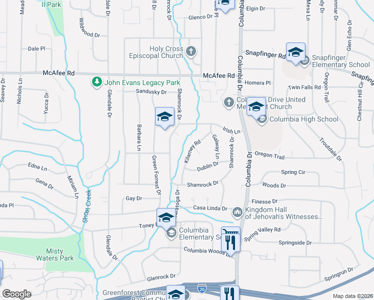 map of restaurants, bars, coffee shops, grocery stores, and more near 2173 Kilarney Road in Decatur