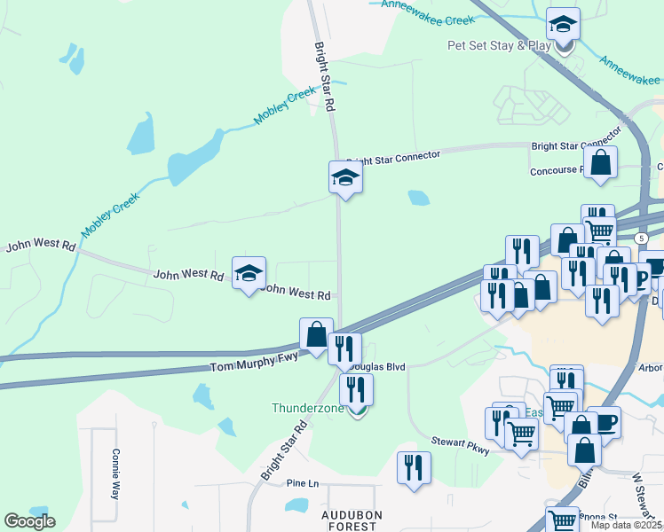 map of restaurants, bars, coffee shops, grocery stores, and more near 2928 Bright Star Road in Douglasville