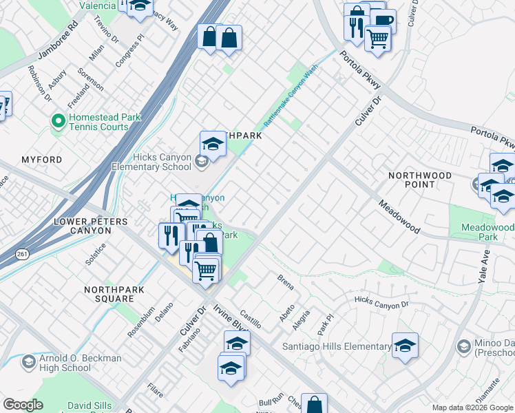 map of restaurants, bars, coffee shops, grocery stores, and more near 7 Bodega Bay in Irvine