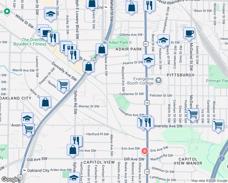 map of restaurants, bars, coffee shops, grocery stores, and more near 761 Catherine Street Southwest in Atlanta