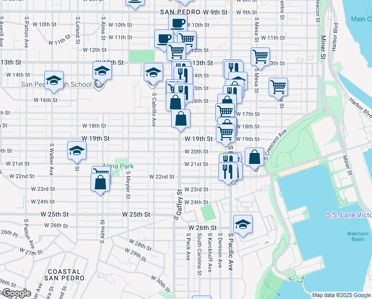 map of restaurants, bars, coffee shops, grocery stores, and more near 674 West 20th Street in Los Angeles