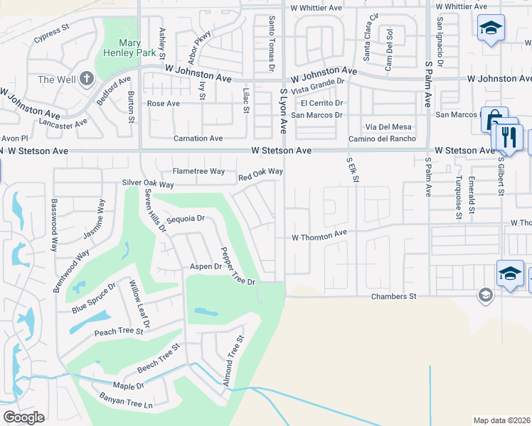 map of restaurants, bars, coffee shops, grocery stores, and more near 1293 Yellowood Drive in Hemet