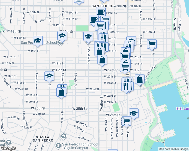 map of restaurants, bars, coffee shops, grocery stores, and more near 754 West 20th Street in Los Angeles