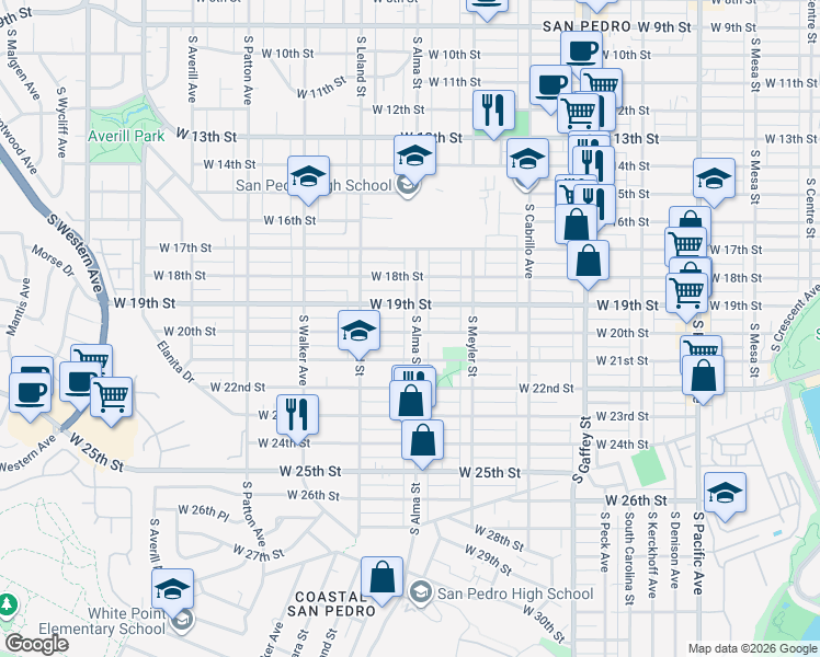 map of restaurants, bars, coffee shops, grocery stores, and more near 1939 South Alma Street in Los Angeles
