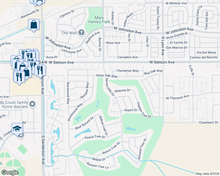 map of restaurants, bars, coffee shops, grocery stores, and more near 1274 Seven Hills Drive in Hemet