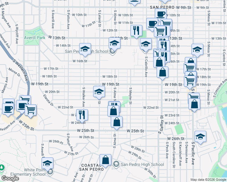map of restaurants, bars, coffee shops, grocery stores, and more near 1939 South Alma Street in Los Angeles