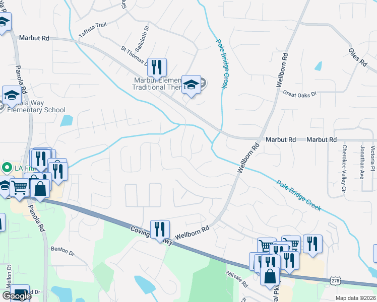 map of restaurants, bars, coffee shops, grocery stores, and more near 5755 Cedar Croft Court in Lithonia