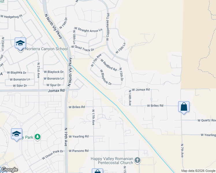map of restaurants, bars, coffee shops, grocery stores, and more near 26609 North 16th Lane in Phoenix