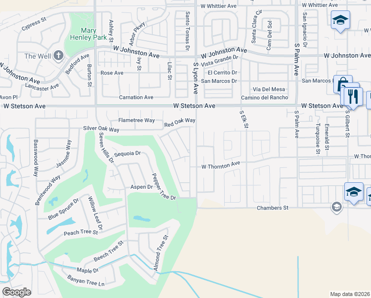 map of restaurants, bars, coffee shops, grocery stores, and more near 1293 Yellowood Drive in Hemet