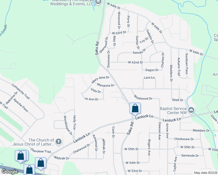 map of restaurants, bars, coffee shops, grocery stores, and more near 5816 Saks Road in Anniston