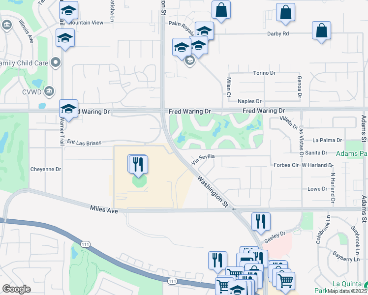 map of restaurants, bars, coffee shops, grocery stores, and more near 78-200 Miles Avenue in Indian Wells