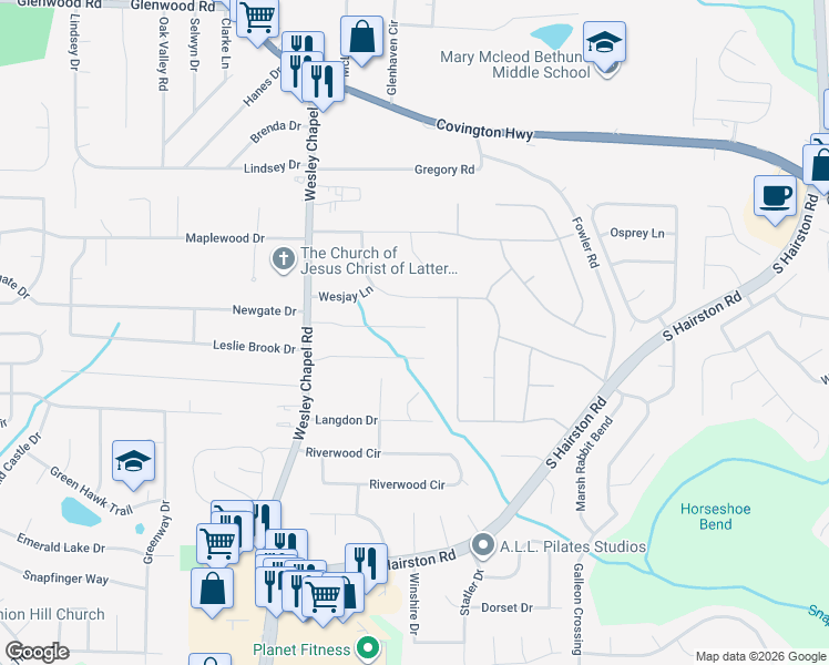 map of restaurants, bars, coffee shops, grocery stores, and more near 4411 Cross Lane in Decatur