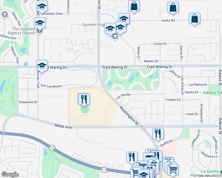 map of restaurants, bars, coffee shops, grocery stores, and more near 78-200 Miles Avenue in Indian Wells