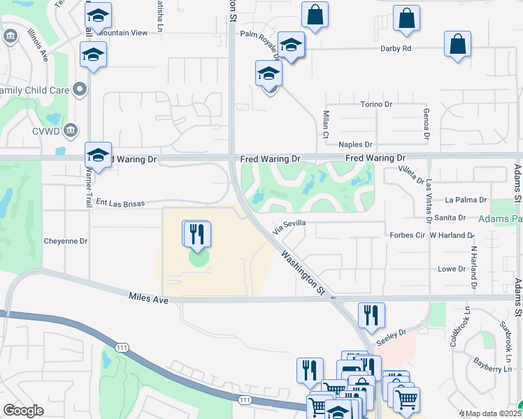 map of restaurants, bars, coffee shops, grocery stores, and more near 78125 Crimson Court in La Quinta