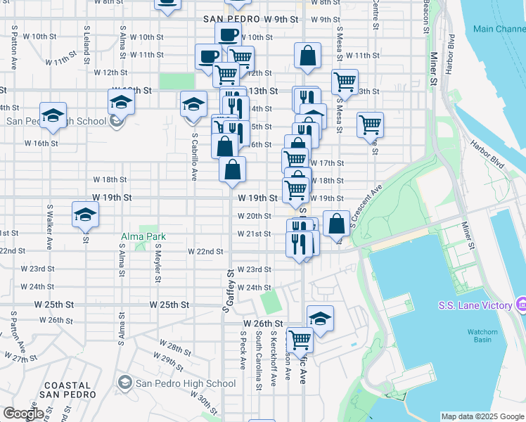 map of restaurants, bars, coffee shops, grocery stores, and more near 2002 South Grand Avenue in Los Angeles
