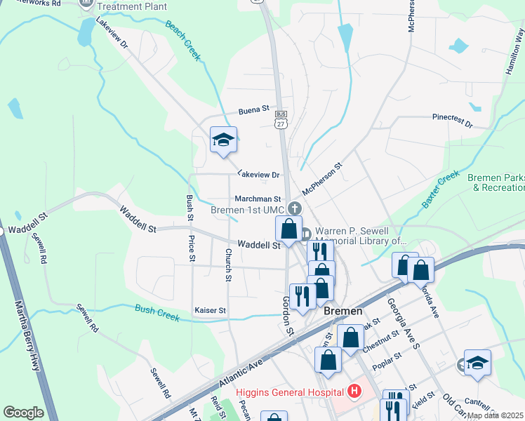 map of restaurants, bars, coffee shops, grocery stores, and more near 113 Sharp Street in Bremen