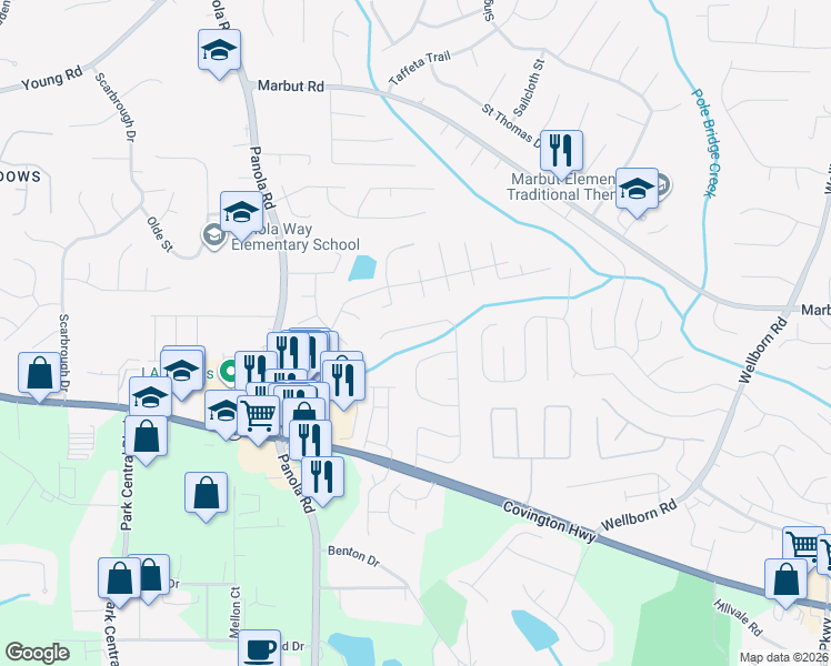 map of restaurants, bars, coffee shops, grocery stores, and more near 2450 Briar Knoll Road in Lithonia