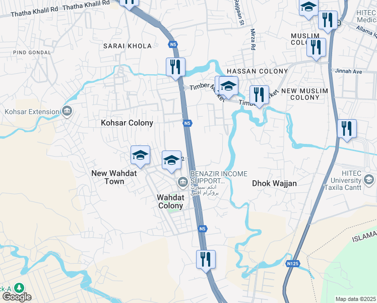 map of restaurants, bars, coffee shops, grocery stores, and more near Grand Trunk Road in Taxila