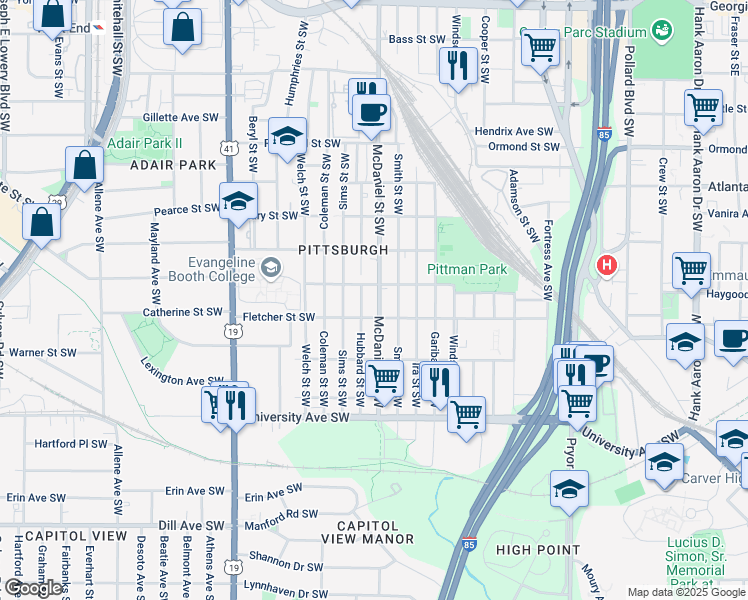 map of restaurants, bars, coffee shops, grocery stores, and more near 1045 McDaniel Street Southwest in Atlanta