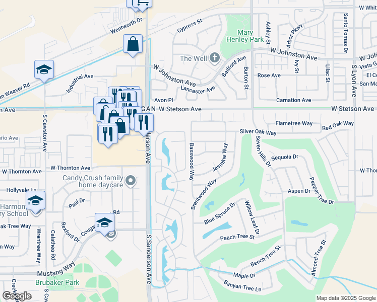 map of restaurants, bars, coffee shops, grocery stores, and more near 1273 Basswood Way in Hemet