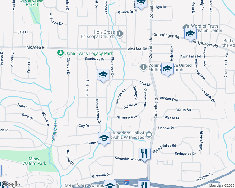 map of restaurants, bars, coffee shops, grocery stores, and more near 2167 Kilarney Road in Decatur