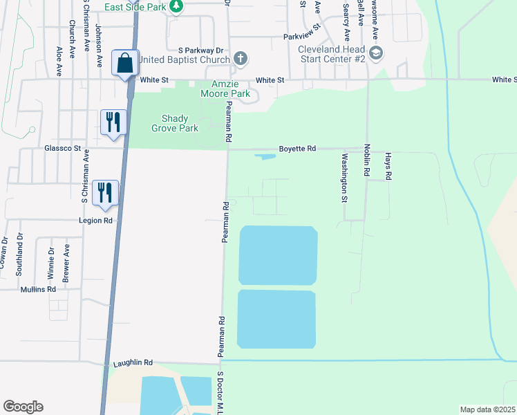 map of restaurants, bars, coffee shops, grocery stores, and more near 1769 Pearman Road in Cleveland