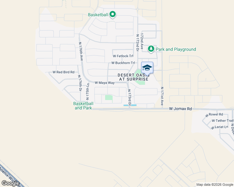 map of restaurants, bars, coffee shops, grocery stores, and more near 26844 North 173rd Lane in Surprise