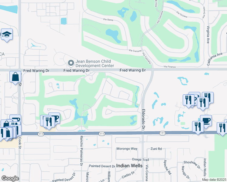 map of restaurants, bars, coffee shops, grocery stores, and more near 44828 Del Dios Circle in Indian Wells
