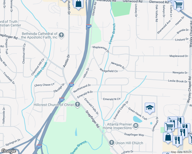 map of restaurants, bars, coffee shops, grocery stores, and more near 3912 Bressler Circle in Decatur