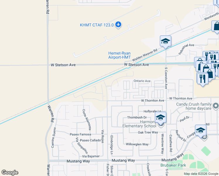 map of restaurants, bars, coffee shops, grocery stores, and more near 1239 Kingfisher Street in Hemet