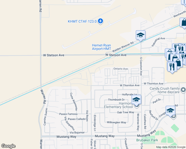 map of restaurants, bars, coffee shops, grocery stores, and more near 1239 Kingfisher Street in Hemet