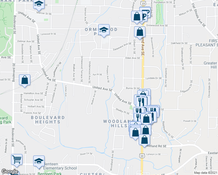 map of restaurants, bars, coffee shops, grocery stores, and more near 988 East Confederate Avenue Southeast in Atlanta