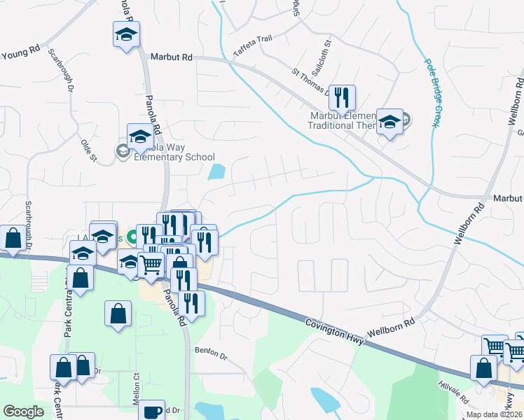 map of restaurants, bars, coffee shops, grocery stores, and more near 5640 Glen Ridge Bend in Lithonia