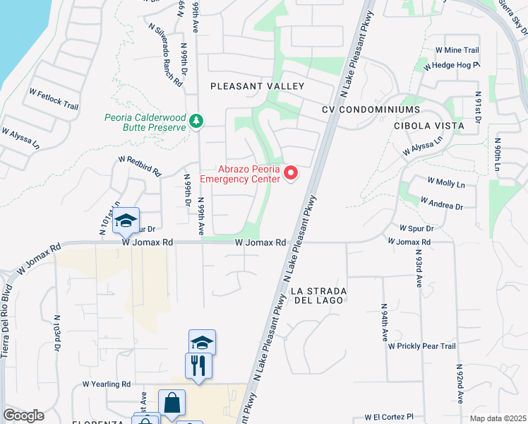 map of restaurants, bars, coffee shops, grocery stores, and more near 26713-27299 Pleasant Valley in Peoria