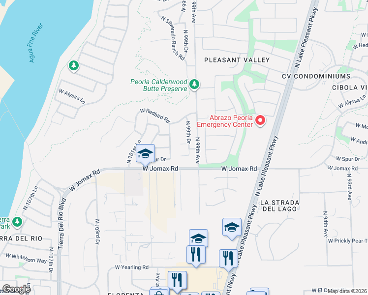 map of restaurants, bars, coffee shops, grocery stores, and more near 26723 North 100th Avenue in Peoria