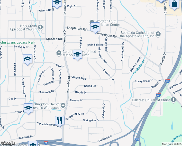 map of restaurants, bars, coffee shops, grocery stores, and more near 2158 Oregon Court in Decatur