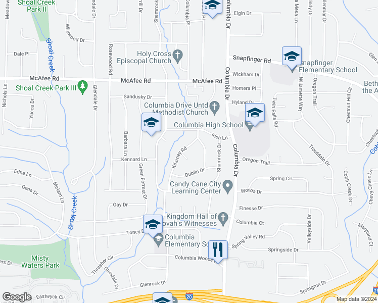 map of restaurants, bars, coffee shops, grocery stores, and more near 3298 Kilarney Court in Decatur