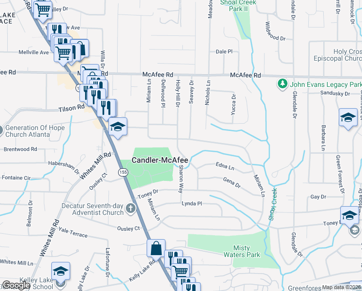 map of restaurants, bars, coffee shops, grocery stores, and more near 2184 Holly Hill Drive in Decatur