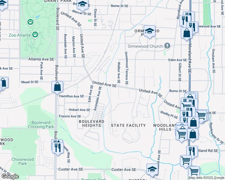 map of restaurants, bars, coffee shops, grocery stores, and more near 1026 Lester Avenue in Atlanta