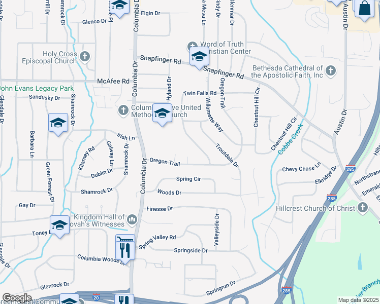 map of restaurants, bars, coffee shops, grocery stores, and more near 2158 Oregon Court in Decatur