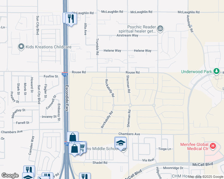map of restaurants, bars, coffee shops, grocery stores, and more near Banjo Street in Menifee