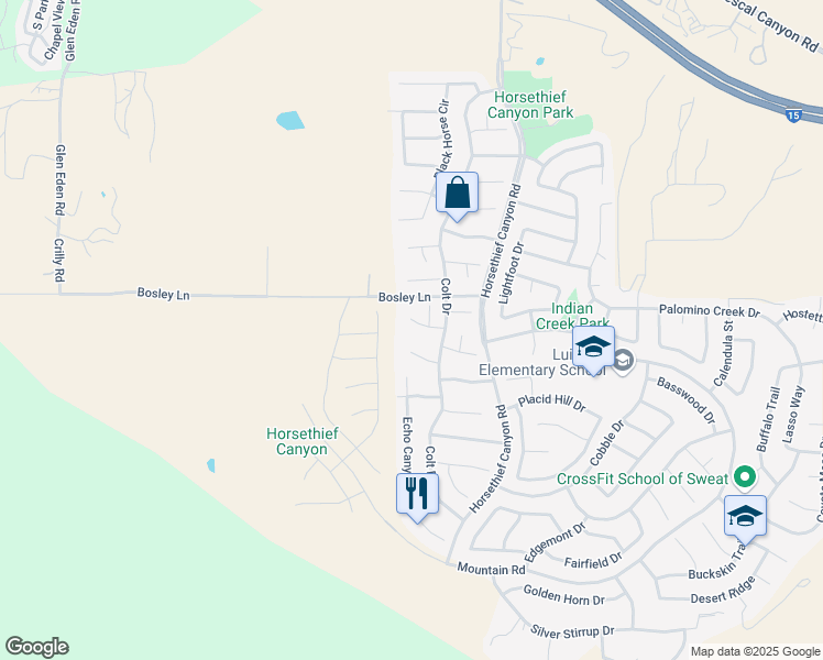 map of restaurants, bars, coffee shops, grocery stores, and more near 13057 Fescue Court in Corona