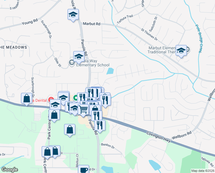 map of restaurants, bars, coffee shops, grocery stores, and more near 5514 Green Wing Court in Lithonia