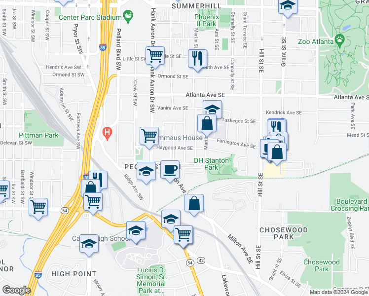 map of restaurants, bars, coffee shops, grocery stores, and more near 1022 Fern Avenue Southeast in Atlanta