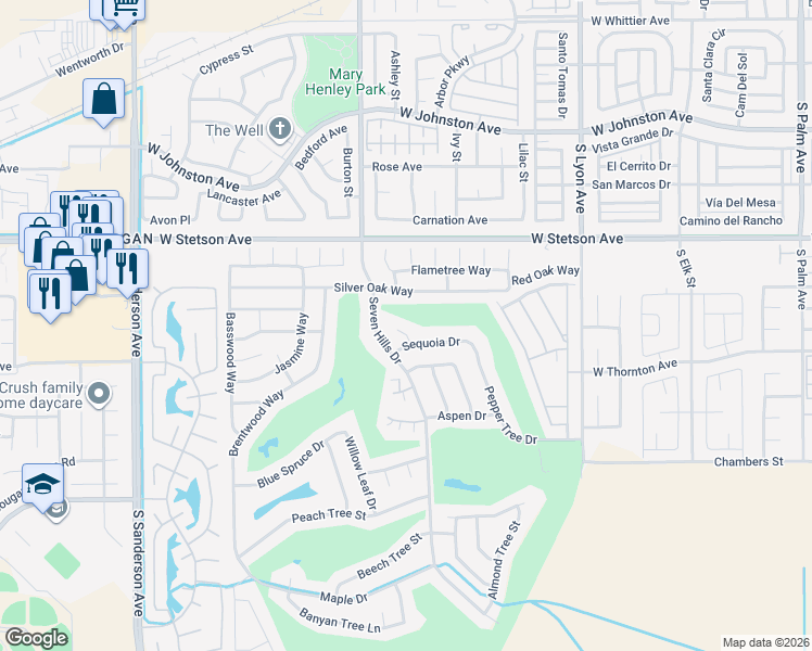 map of restaurants, bars, coffee shops, grocery stores, and more near 1280 Sequoia Circle in Hemet