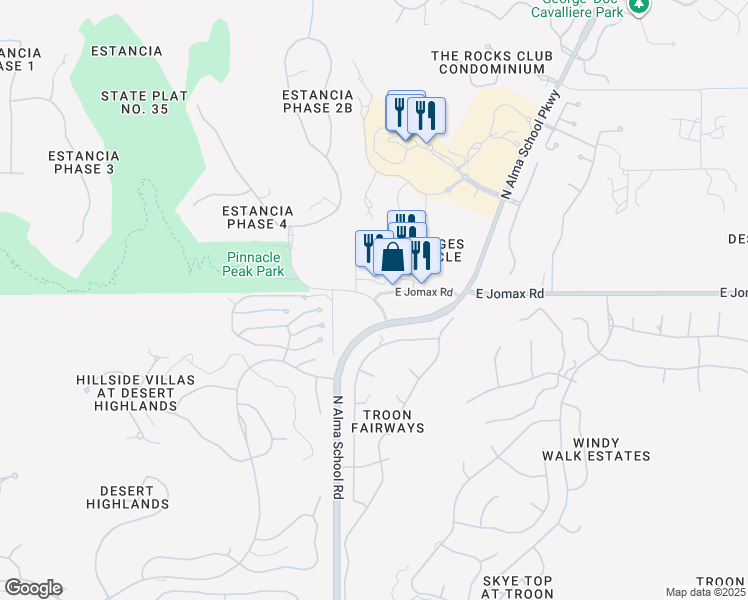 map of restaurants, bars, coffee shops, grocery stores, and more near 8711 East Pinnacle Peak Parkway in Scottsdale